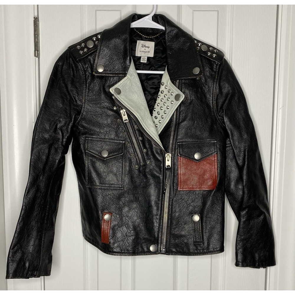 Disney X Coach Women's Limited Mickey Mouse Biker Jacket Goat Leather Black Sz 2
